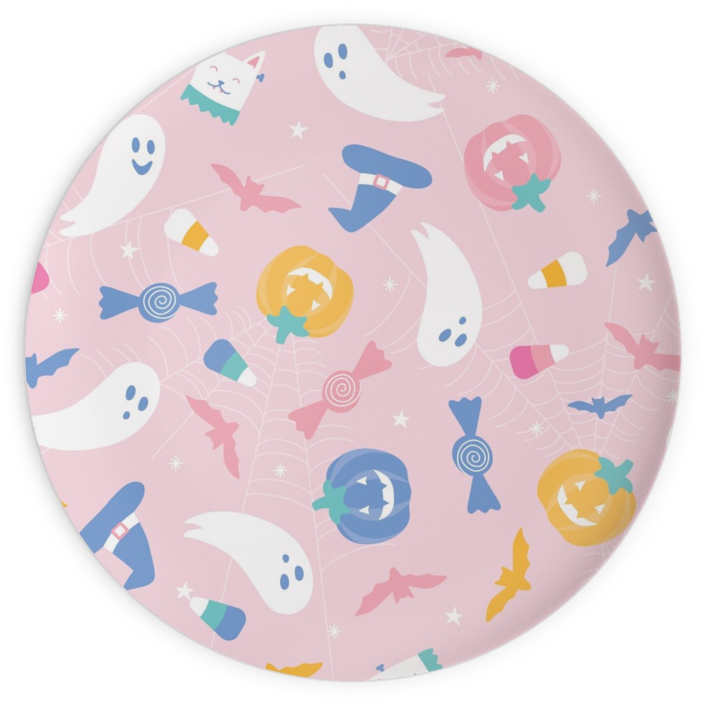 Happy Halloween Ghosts and Candy Corn - Pink Plates, 10x10, Pink