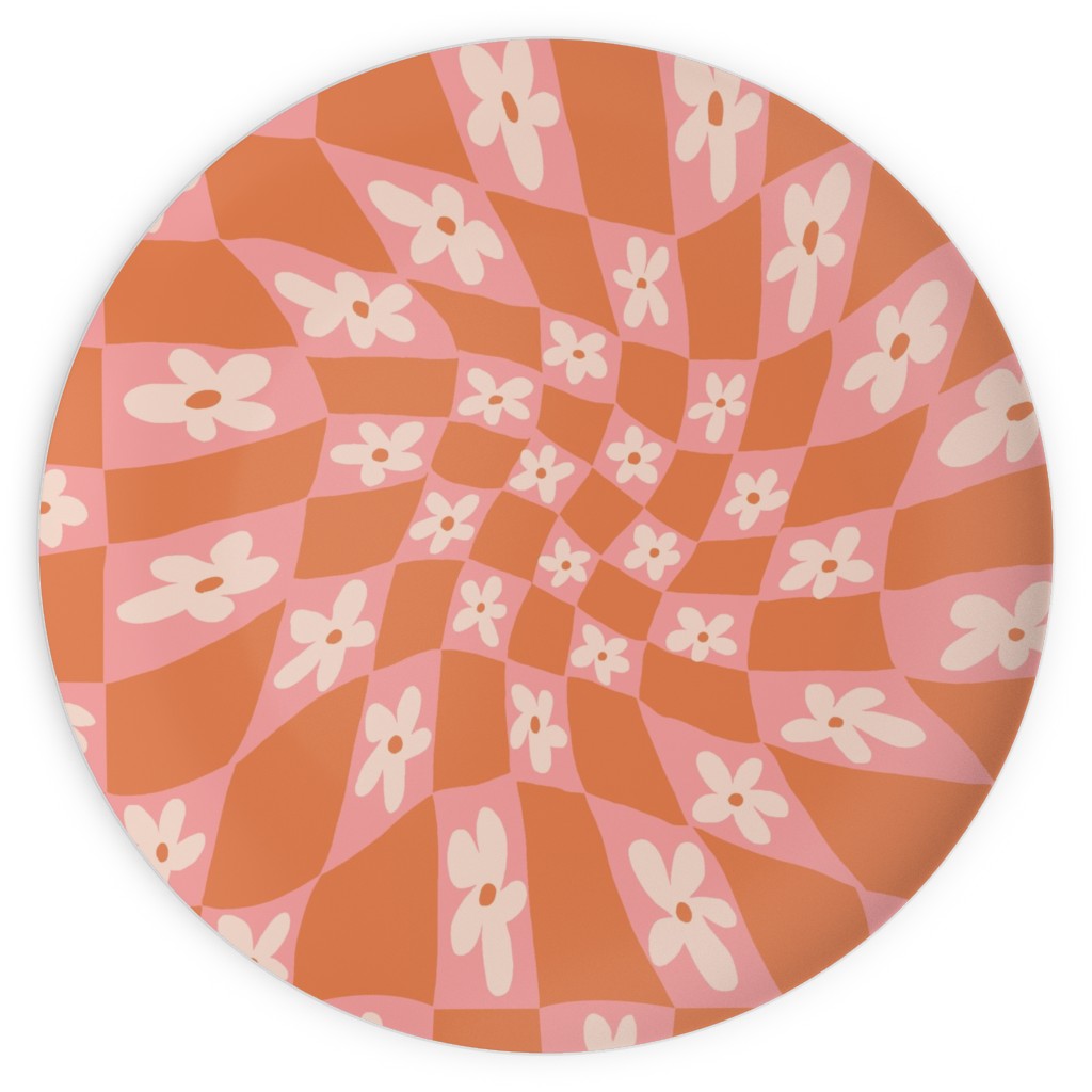 Trippy Chamomile - Floral - Orange and Pink Plates, 10x10, Orange