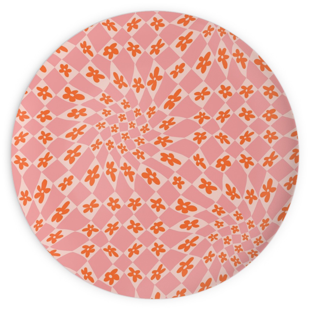 Trippy Checker - Floral - Pink and Orange Plates, 10x10, Pink