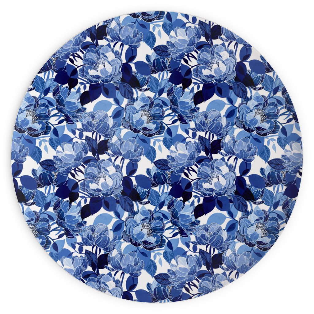 Chintz Peonies - Blue Plates, 10x10, Blue