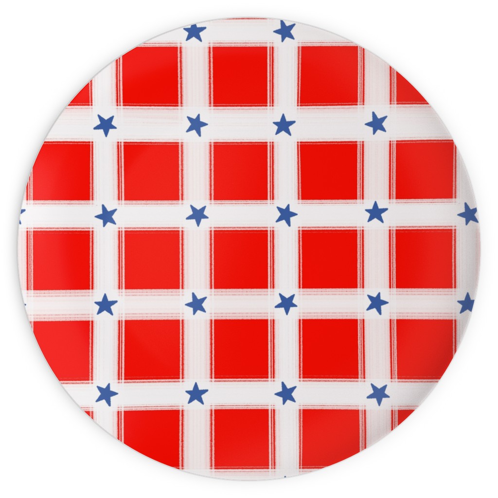 Star Plaid Plates, 10x10, Red