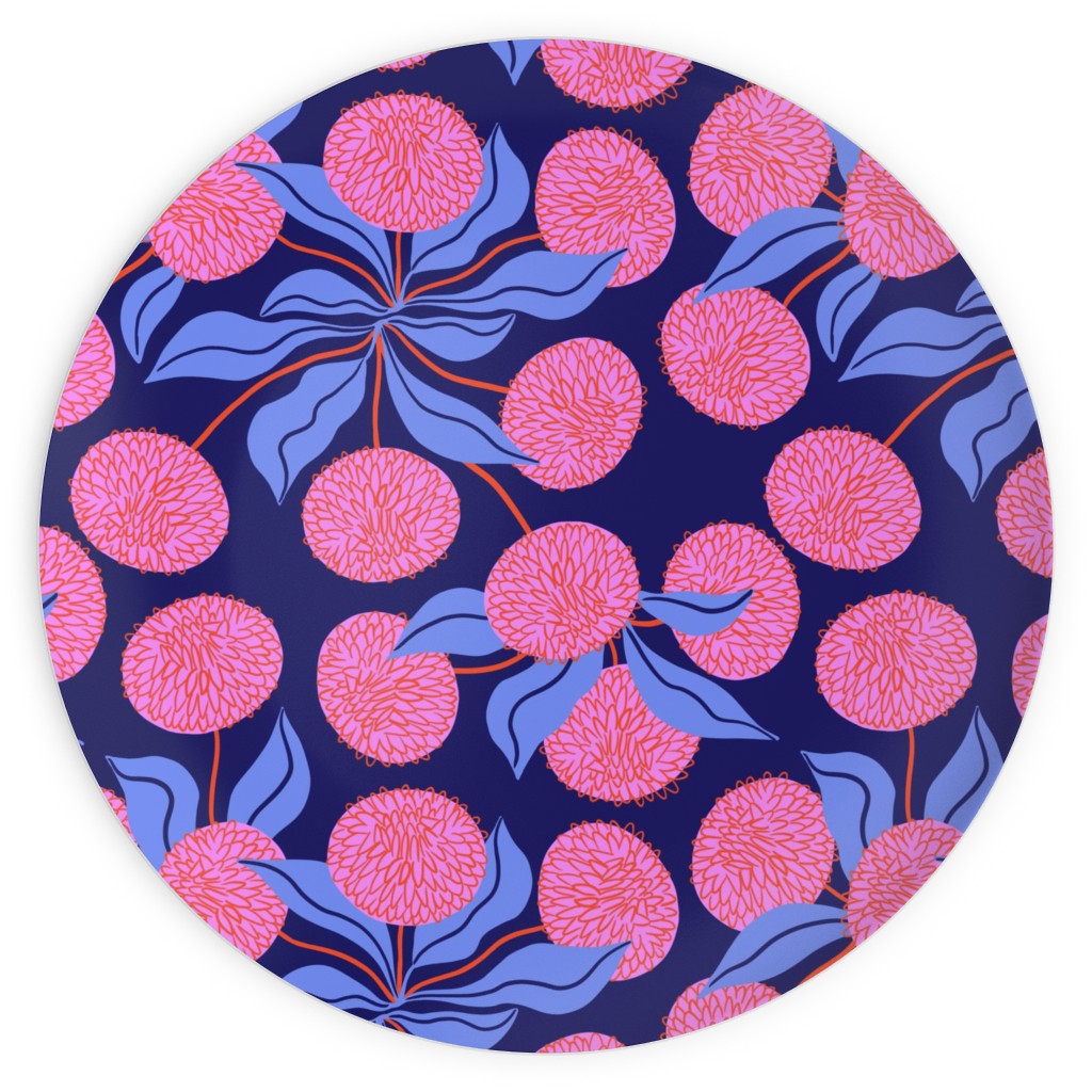 Marigold Pinwheels on Navy Plates, 10x10, Multicolor