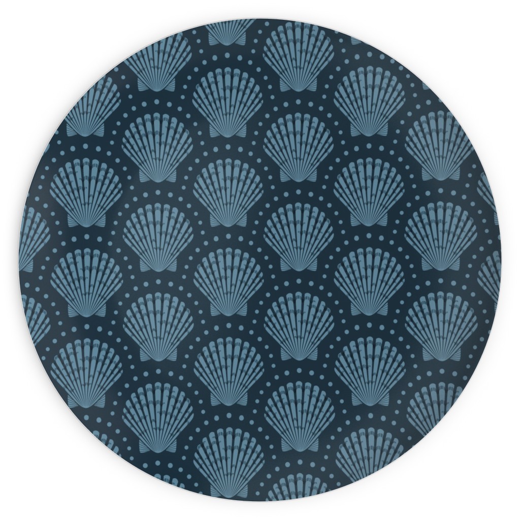 Pretty Scallop Shells - Navy Blue Plates, 10x10, Blue