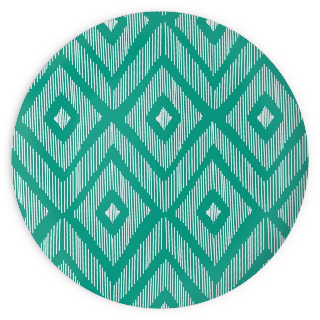 Ikat Plates, 10x10, Green, Tidal Wave