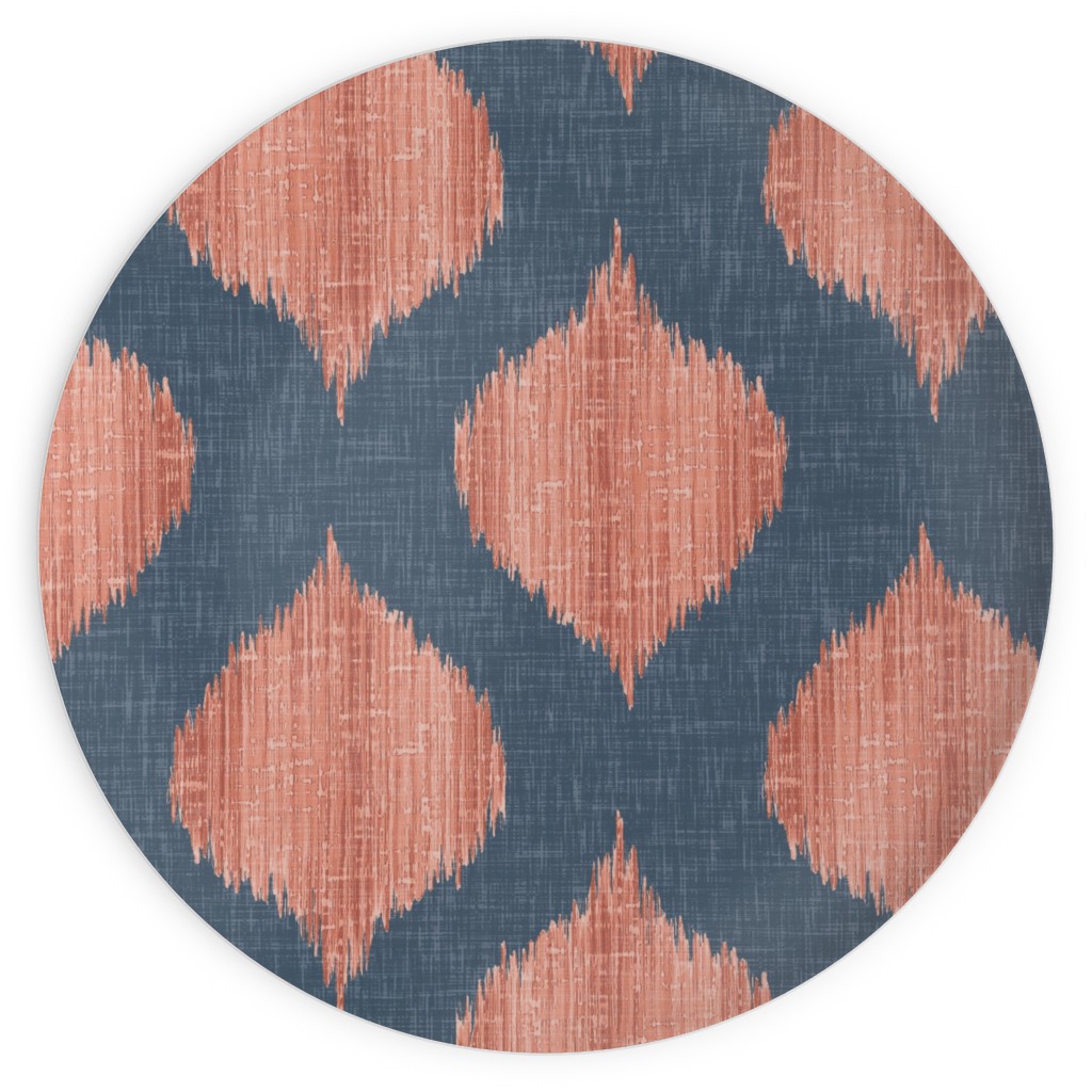Lela Ikat - Navy and Coral Plates, 10x10, Blue, True Blue