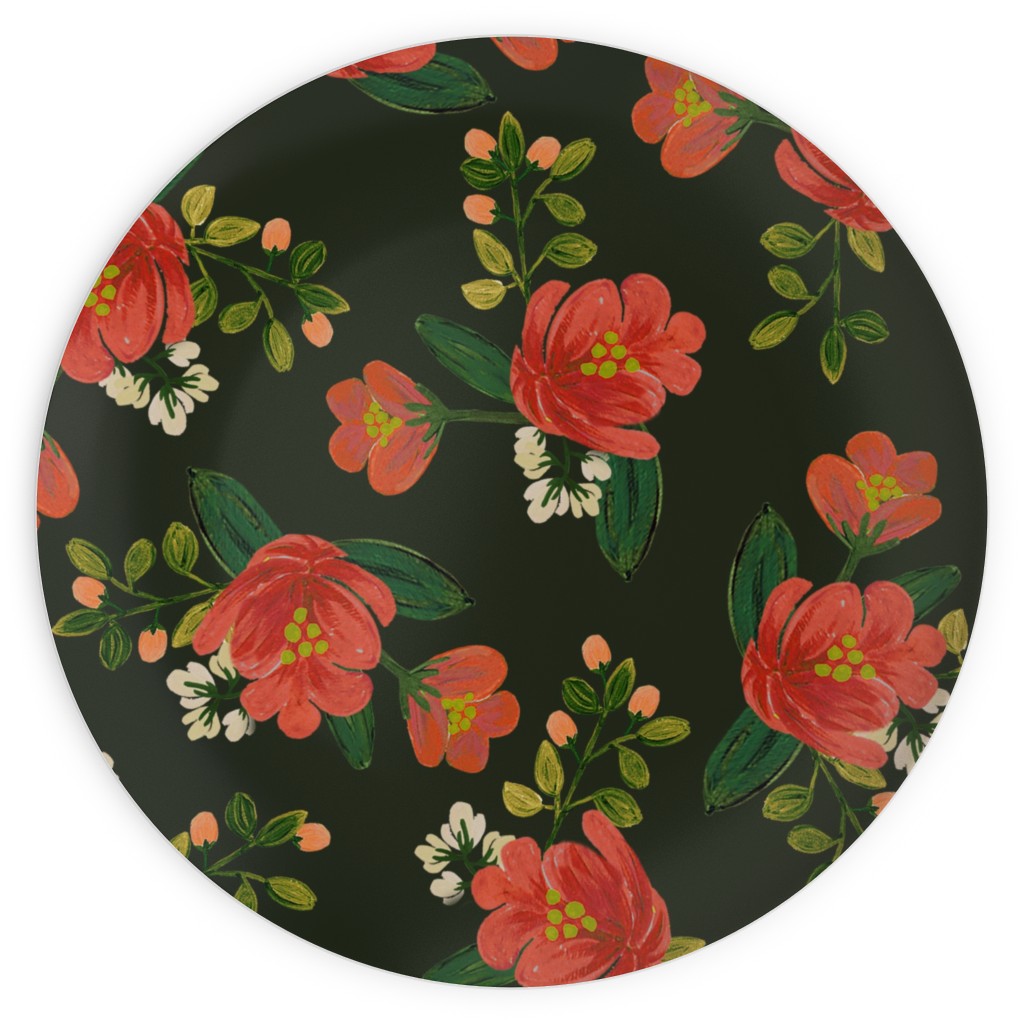 Holiday Floral Plates, 10x10, Green