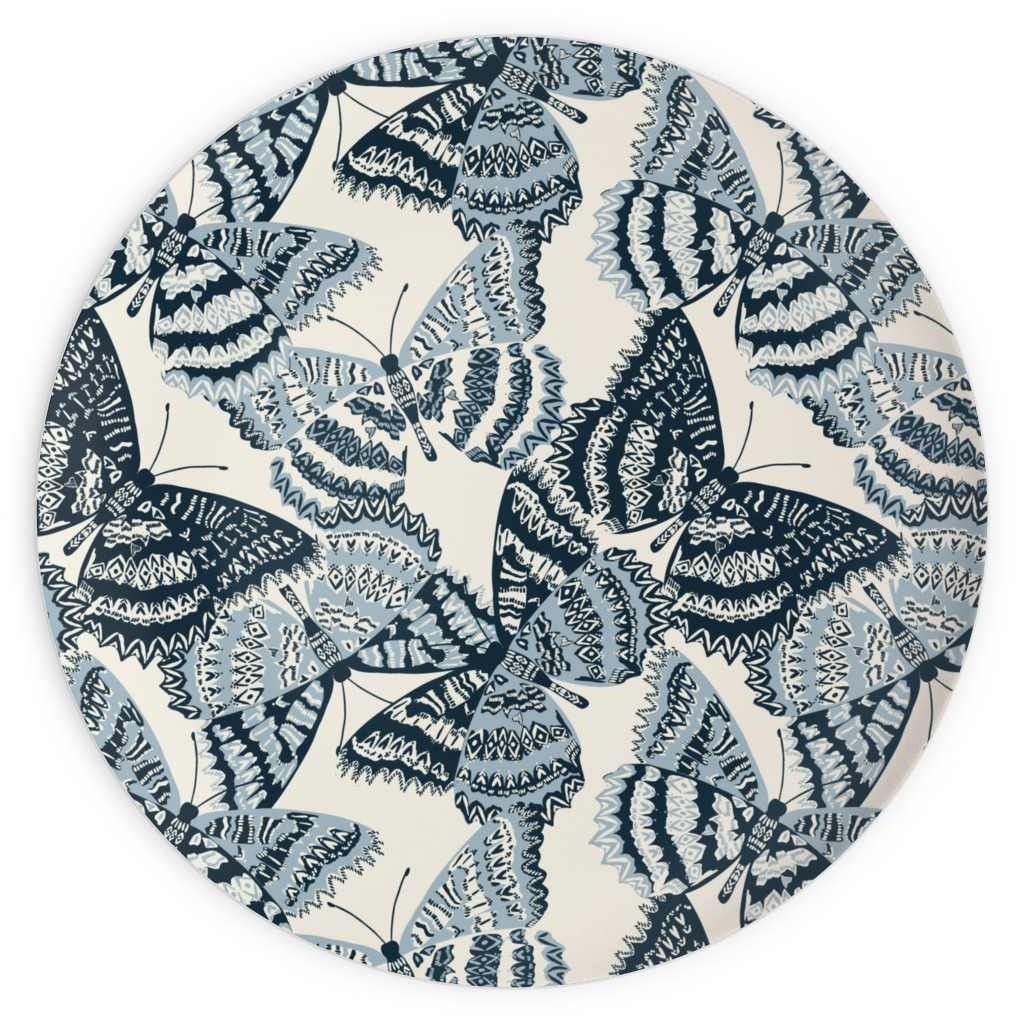 Butterfly - Hand Drawn - Blue Plates, 10x10, Blue, True Blue