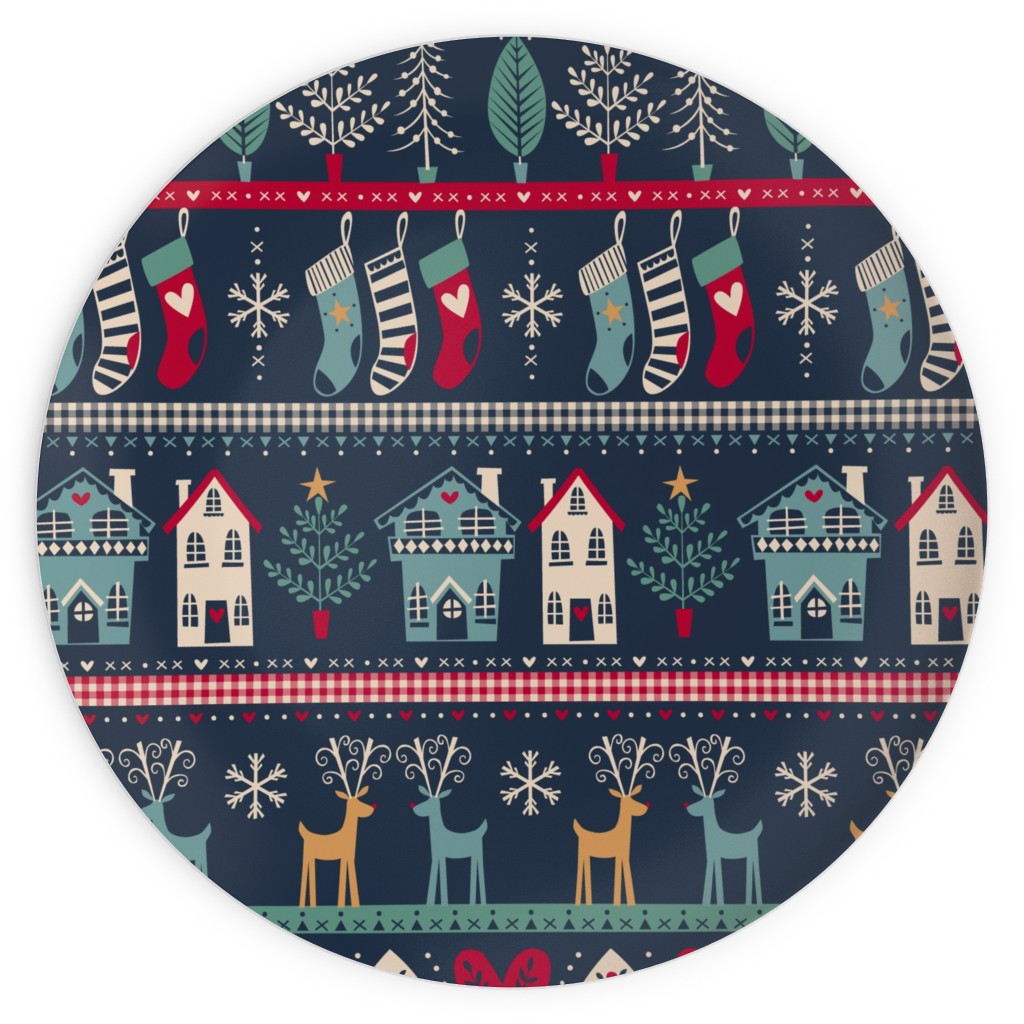 Vintage Nordic Christmas Plates, 10x10, Multicolor