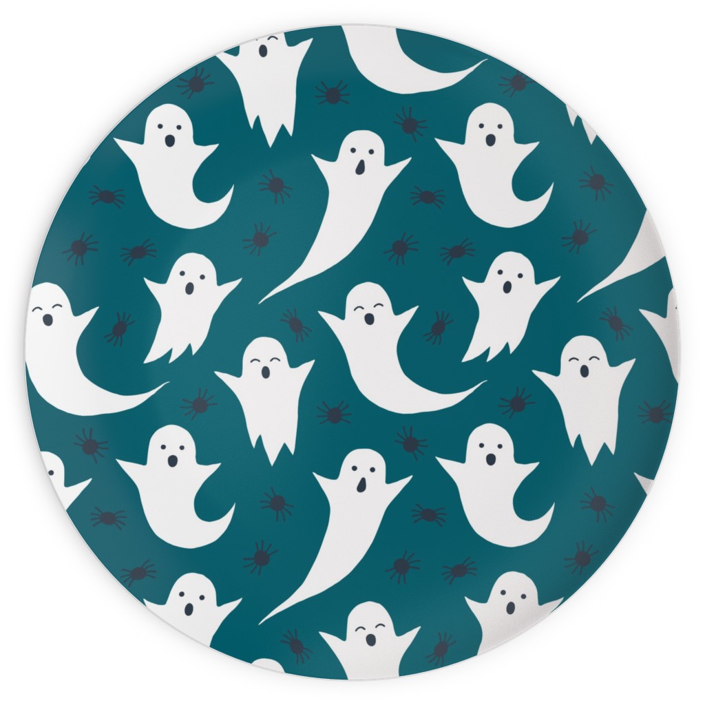 Halloween Ghosts - Dark Teal Plates, 10x10, Green, Classic Green