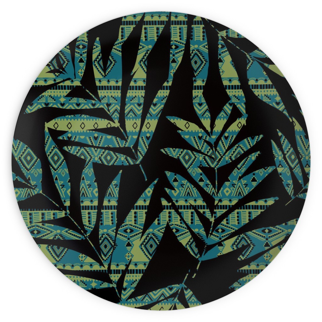 Patterned Palm - Dark Plates, 10x10, Black
