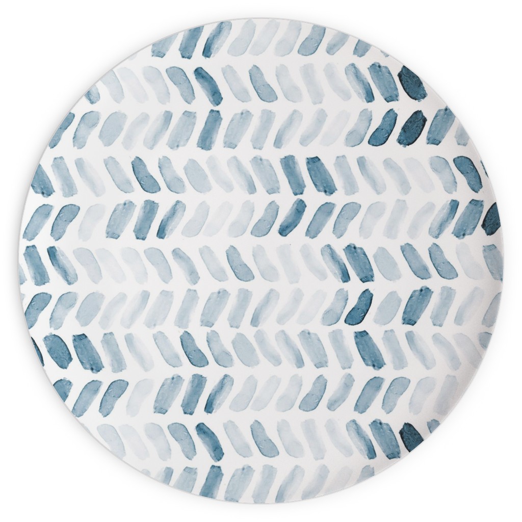 Watercolor Herringbone - Blue Plates, 10x10, Blue