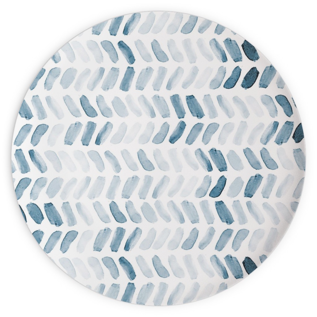 Watercolor Herringbone - Blue Plates, 10x10, Blue, True Blue