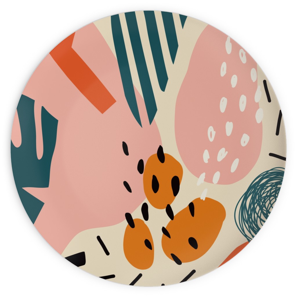 Abstract Flora - Pink and Blue Plates, 10x10, Multicolor