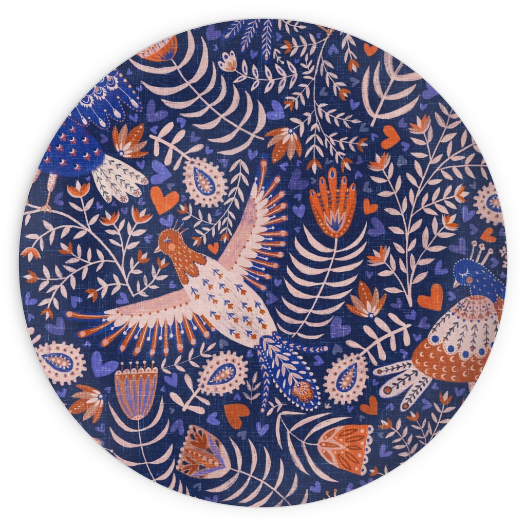 Swedish Folk Art Birds - Blue Plates, 10x10, Blue, True Blue