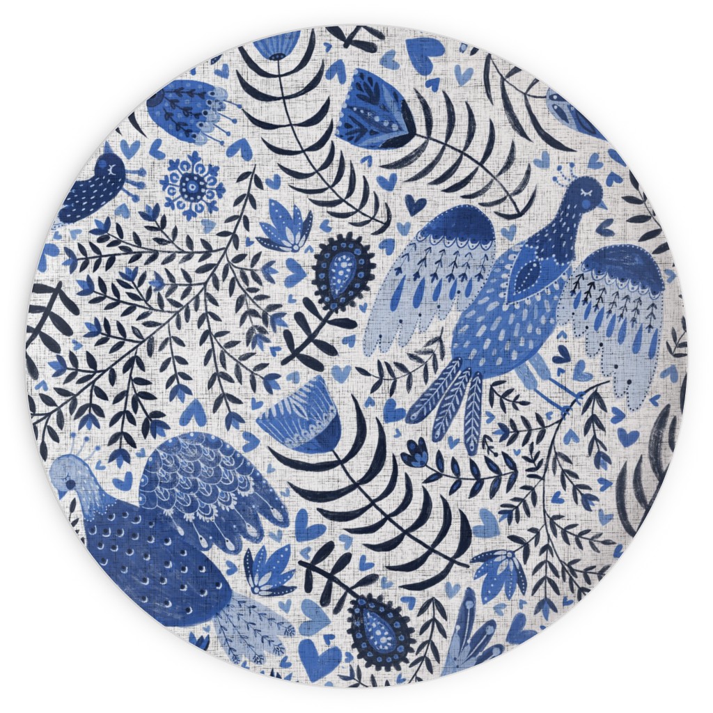 Scandinavian Birds - Indigo Blue Plates, 10x10, Blue