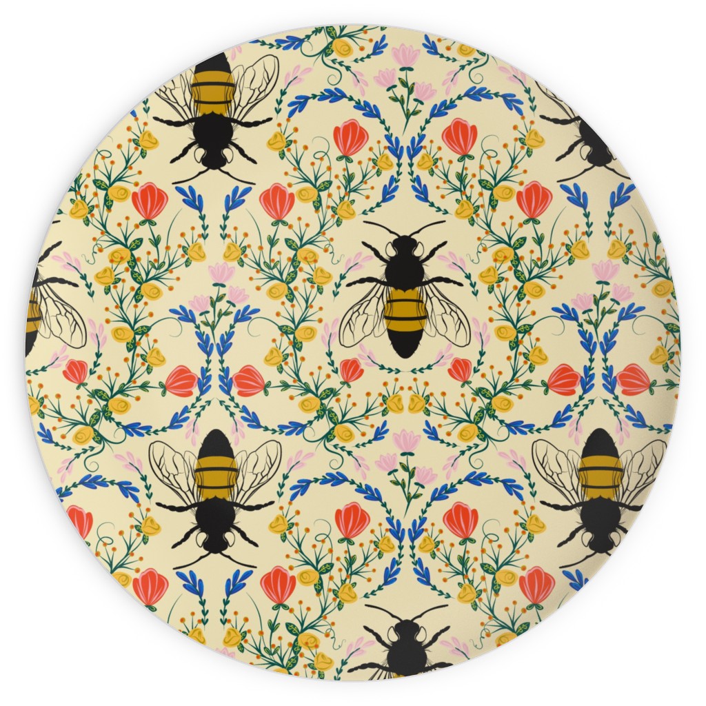 Bee Garden - Multi on Cream Plates, 10x10, Yellow