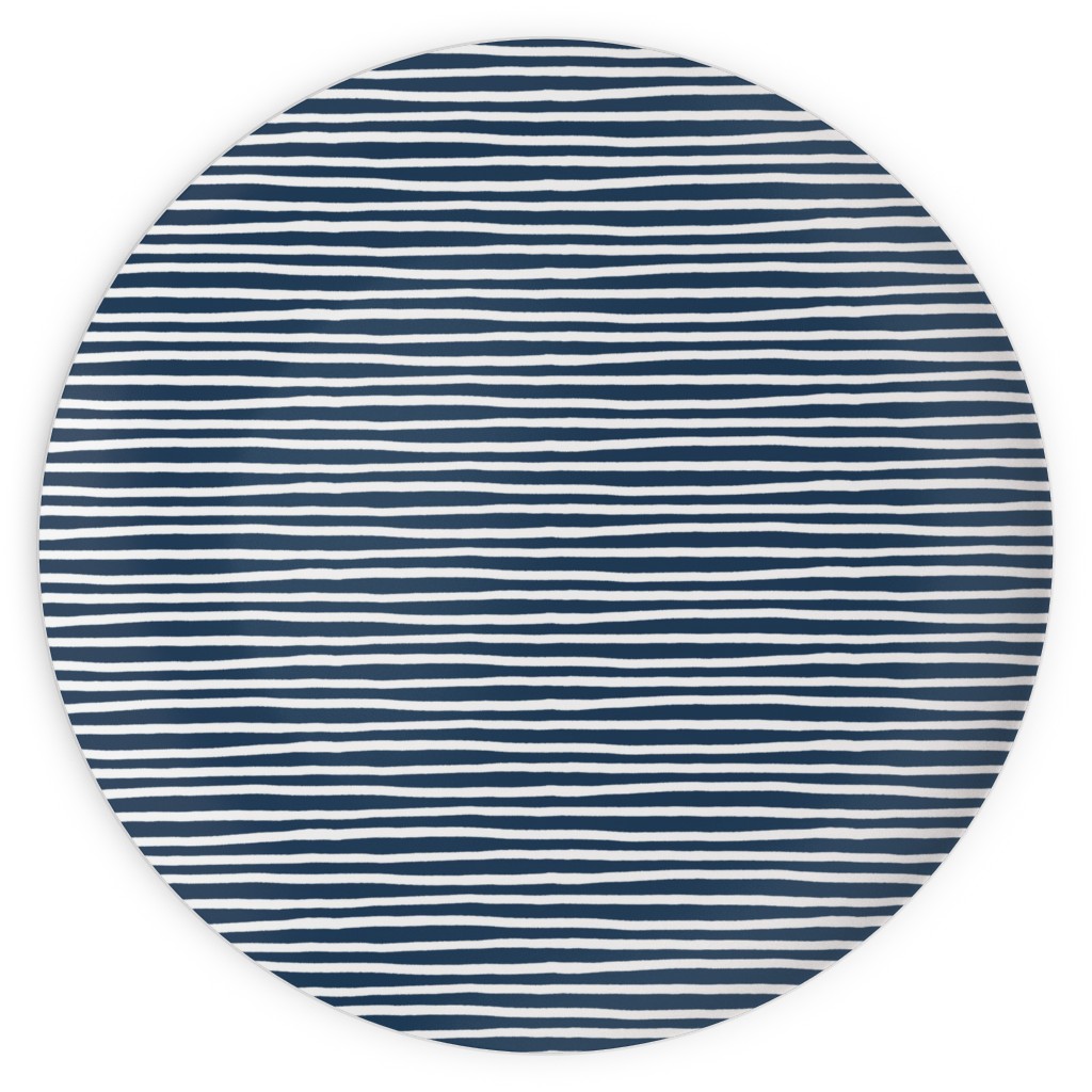Navy Blue and White Stripes Plates, 10x10, Blue