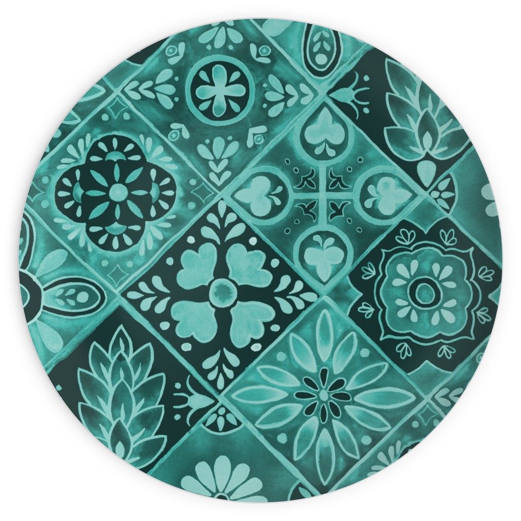 Watercolor Talavera Tiles Plates, 10x10, Green