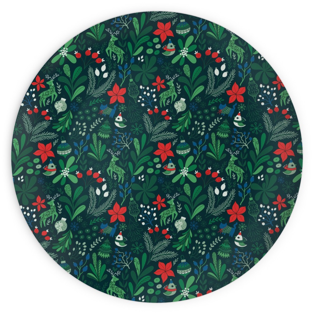 Merry Christmas Floral - Dark Plates, 10x10, Green
