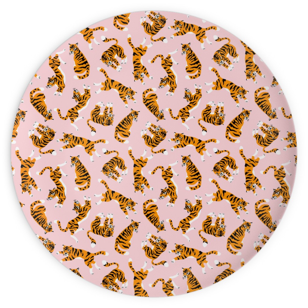 Tigers on Pink Backround Plates, 10x10, Pink, Bright Pink