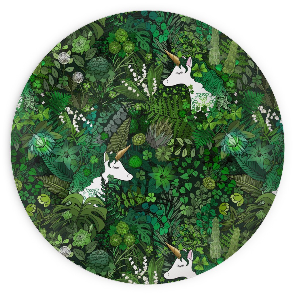 Irish Unicorn in a Green Garden Plates, 10x10, Green