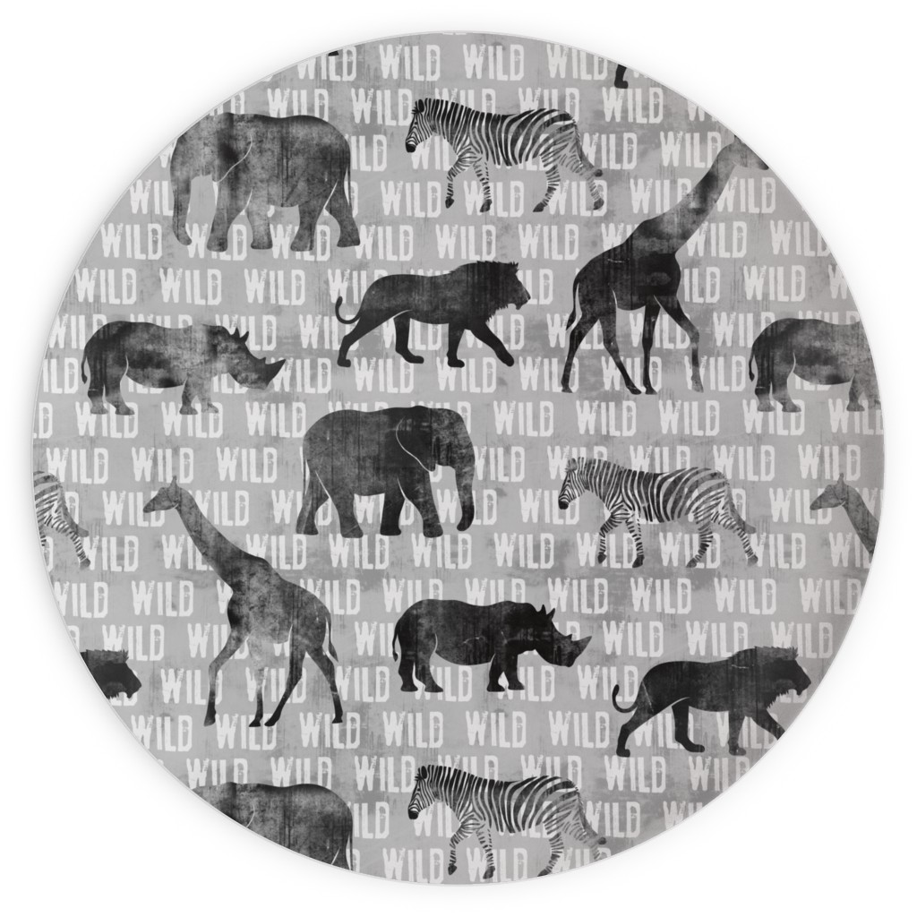 Wild Safari Animals - Grey Plates, 10x10, Gray