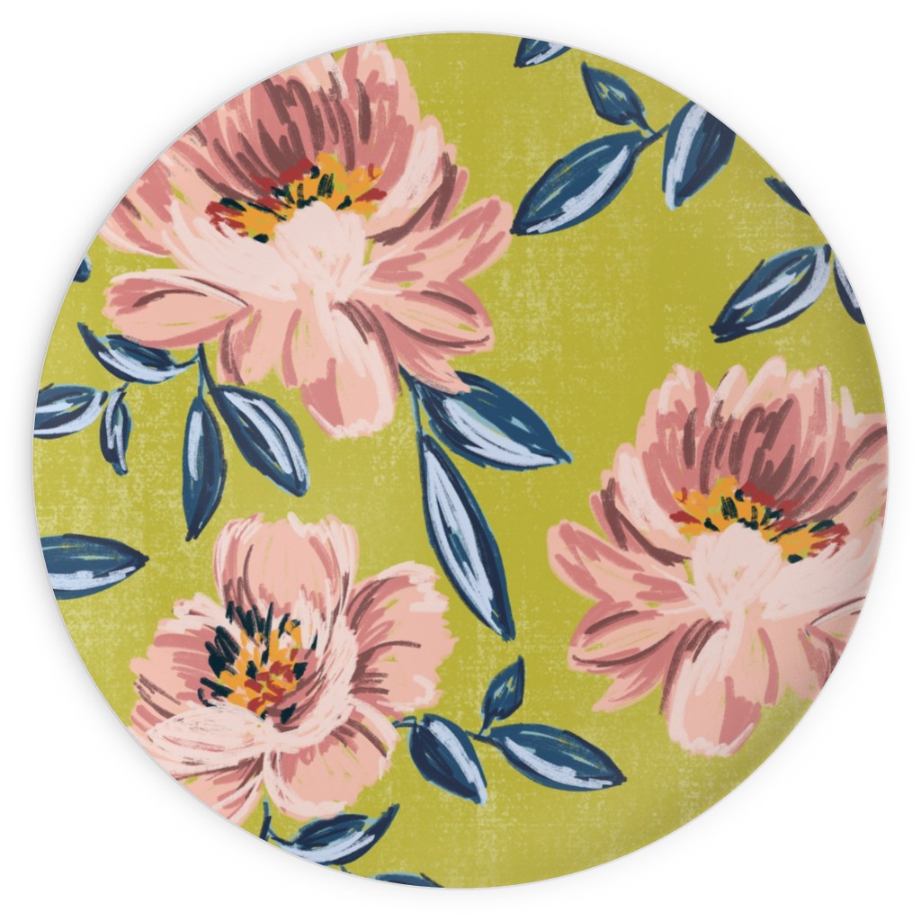 Pink Peonies Plates, 10x10, Green, Classic Green