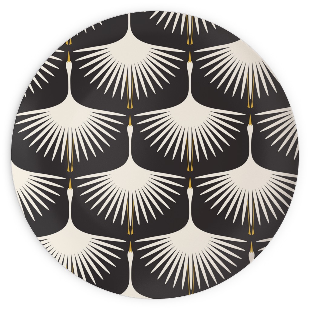 Art Deco Swans Plates, 10x10, Black