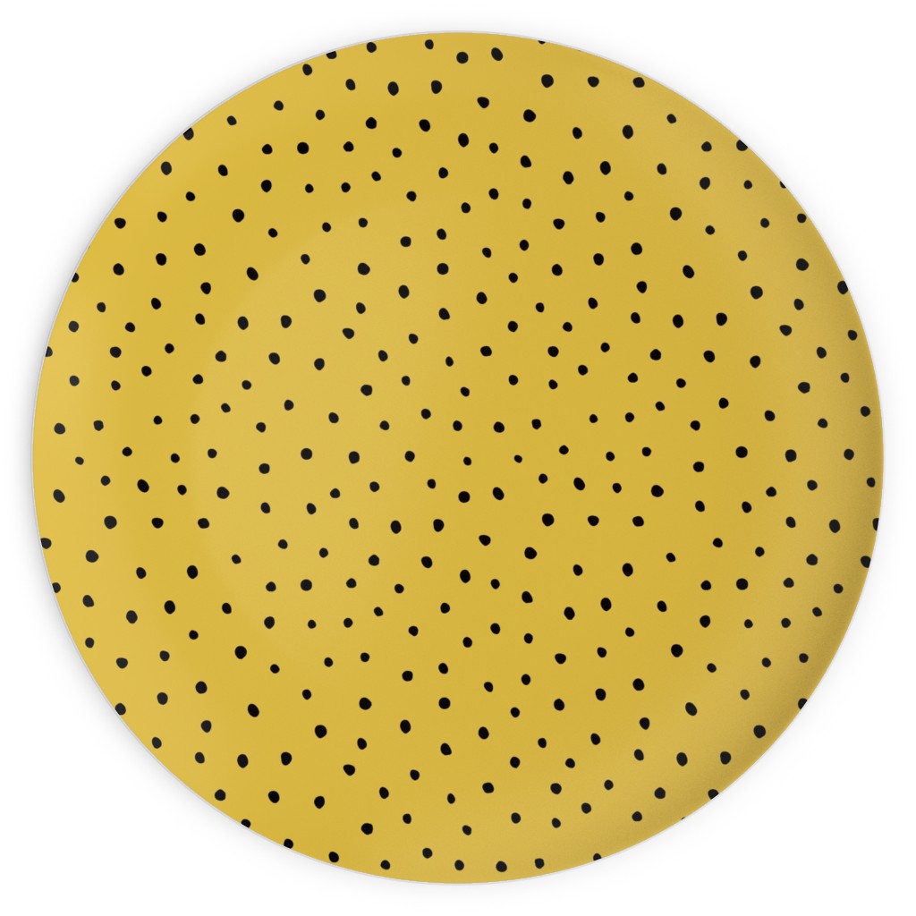 Minimal Dots - Abstract Rain Drops - Black and Yellow Plates, 10x10, Yellow