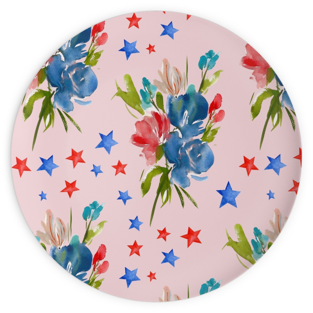 4th of July Florals - Pink Plates, 10x10, Pink