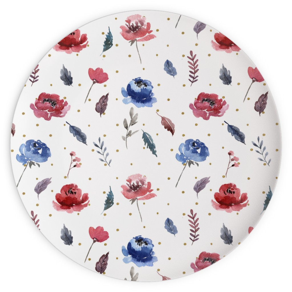 American Glory Flowers With Gold Dots - Multi Plates, 10x10, Red