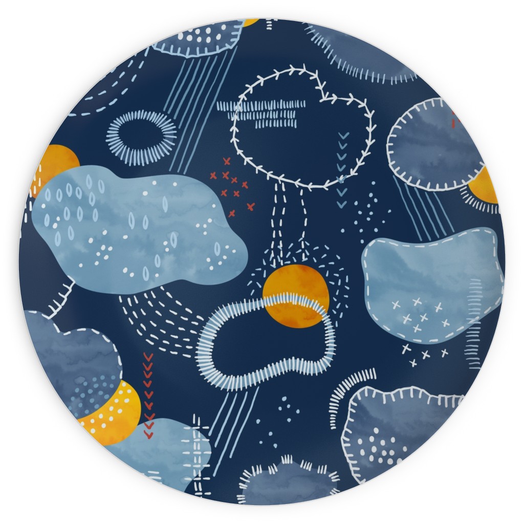 Shashiko Spring Clouds - Blue Plates, 10x10, Blue