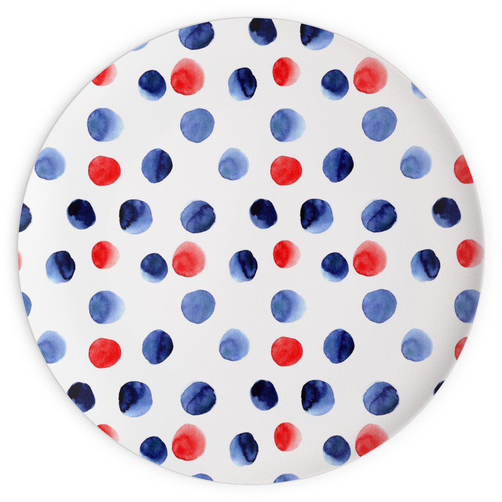 Red and Blue Watercolor Dots Plates, 10x10, Blue, True Blue