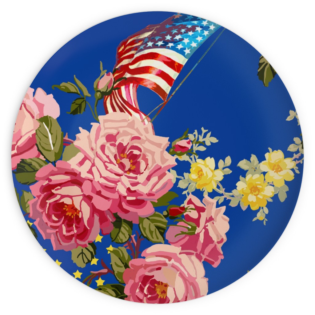 Americana Summer Roses - Blue Plates, 10x10, Blue