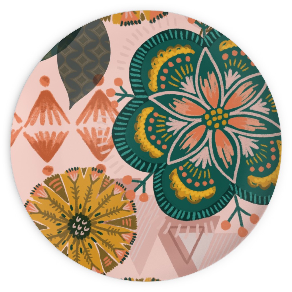 Boho Tropical - Floral - Pink Plates, 10x10, Multicolor