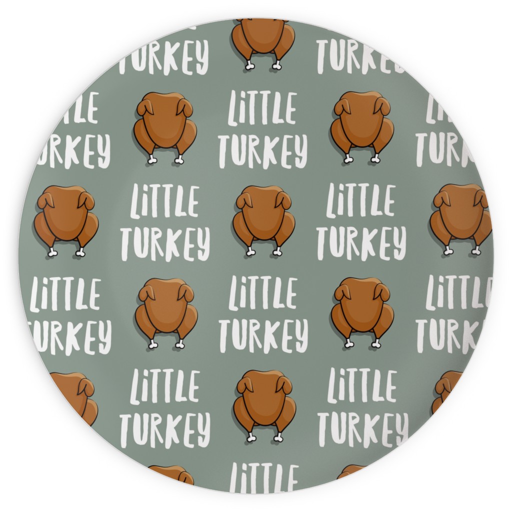 Little Turkey Thanksgiving Plates, 10x10, Green