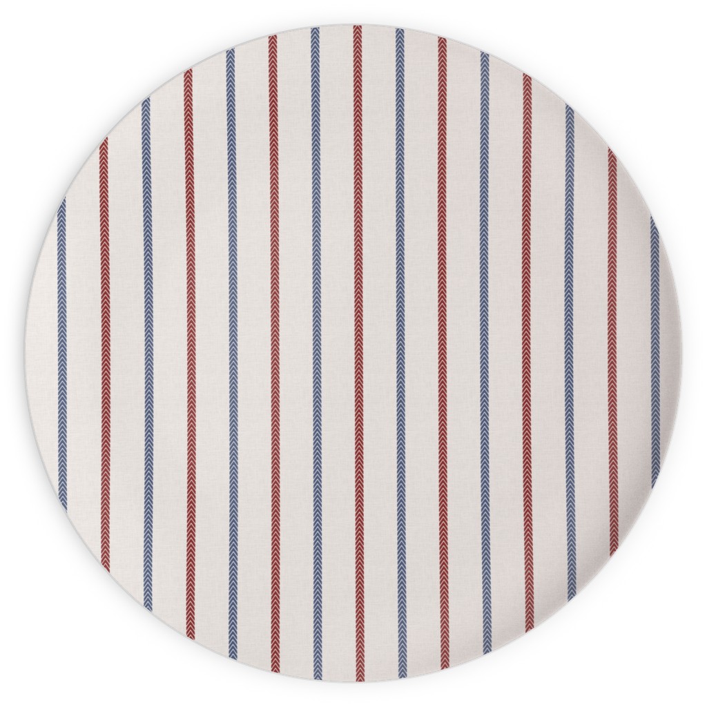 Baseball Ball Stitch Ticking Stripe on Soft Gray Plates, 10x10, Beige, Pearl