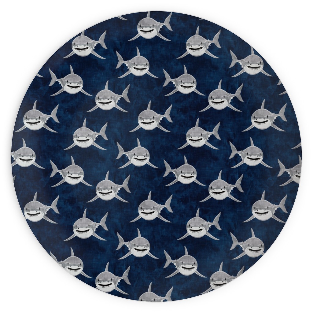 Great White Sharks - Blue Plates, 10x10, Blue