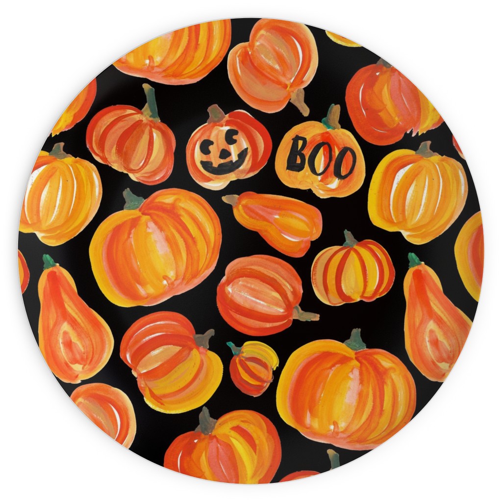 Watercolor Pumpkins - Black Plates, 10x10, Orange