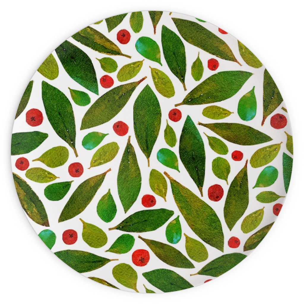 Holiday Greens and Berries Plates, 10x10, Green
