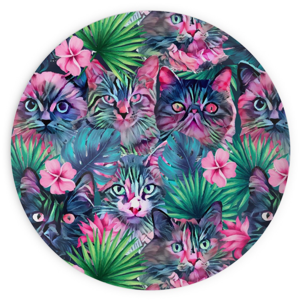Summer Floral Cats - Multi Plates, 10x10, Multicolor