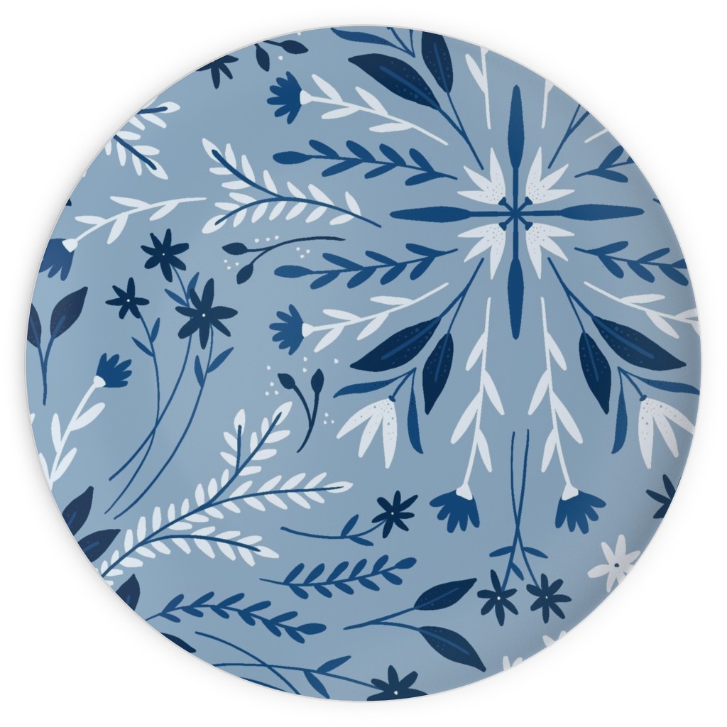 Dotty Floral - Blue Plates, 10x10, Blue