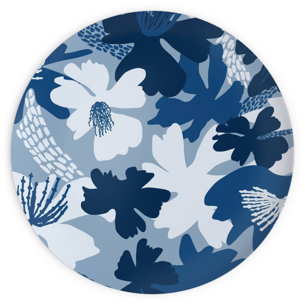 Barely Blue Floral Plates, 10x10, Blue