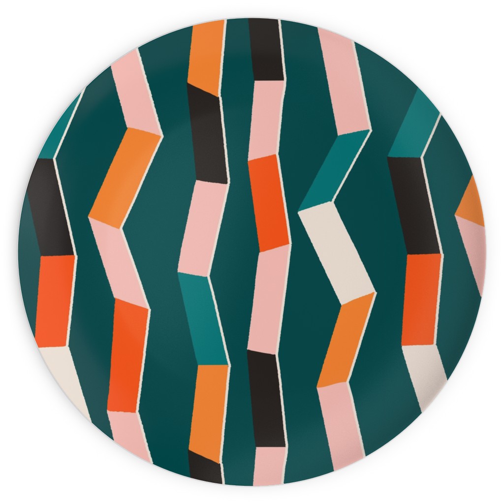 Funky - Multi on Green Plates, 10x10, Multicolor