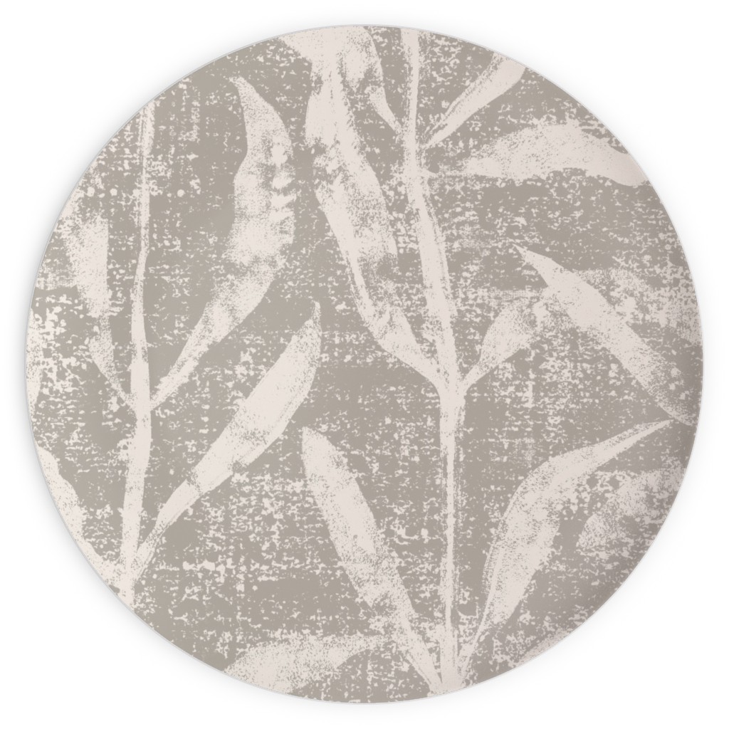 Grass Cloth With Leaves - Gray and Cream Plates, 10x10, Beige, Pearl