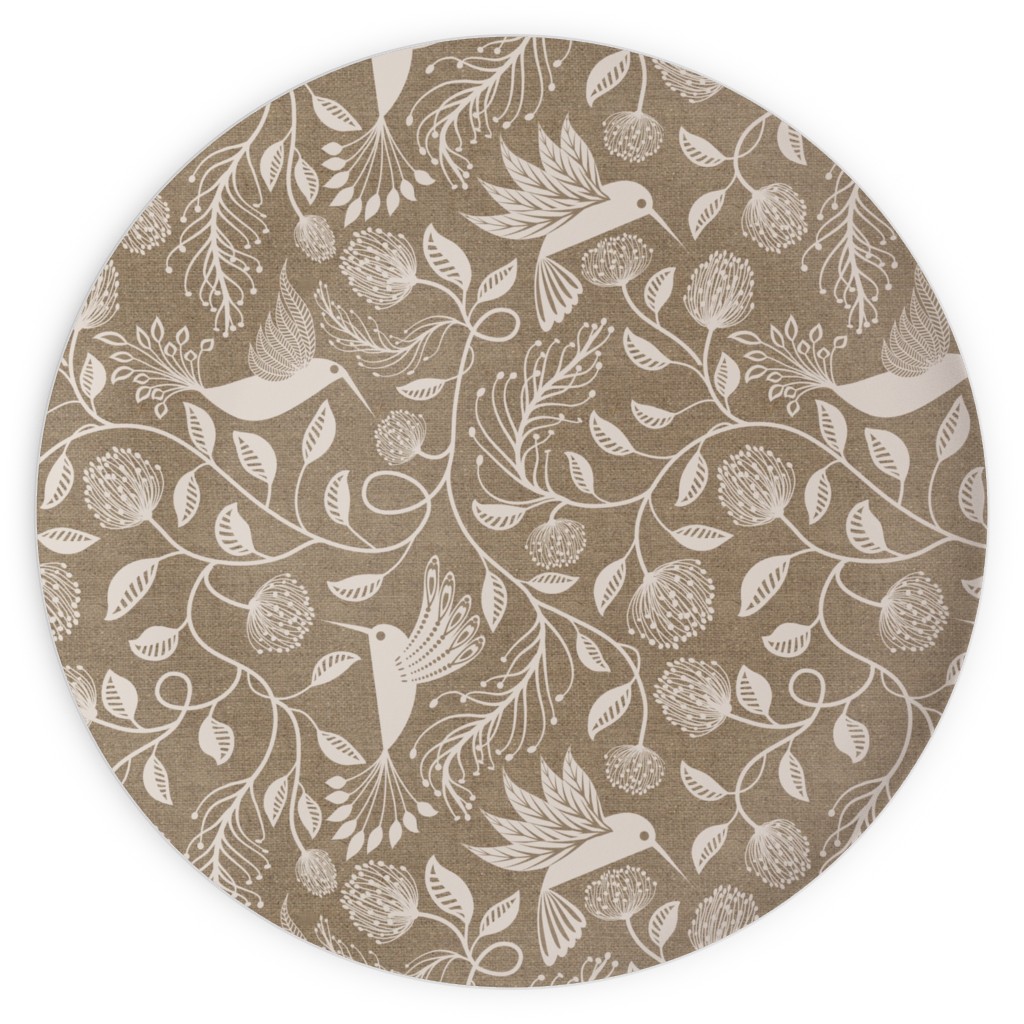 Papercutting Floral and Hummingbirds - Neutral Plates, 10x10, Beige, Pearl
