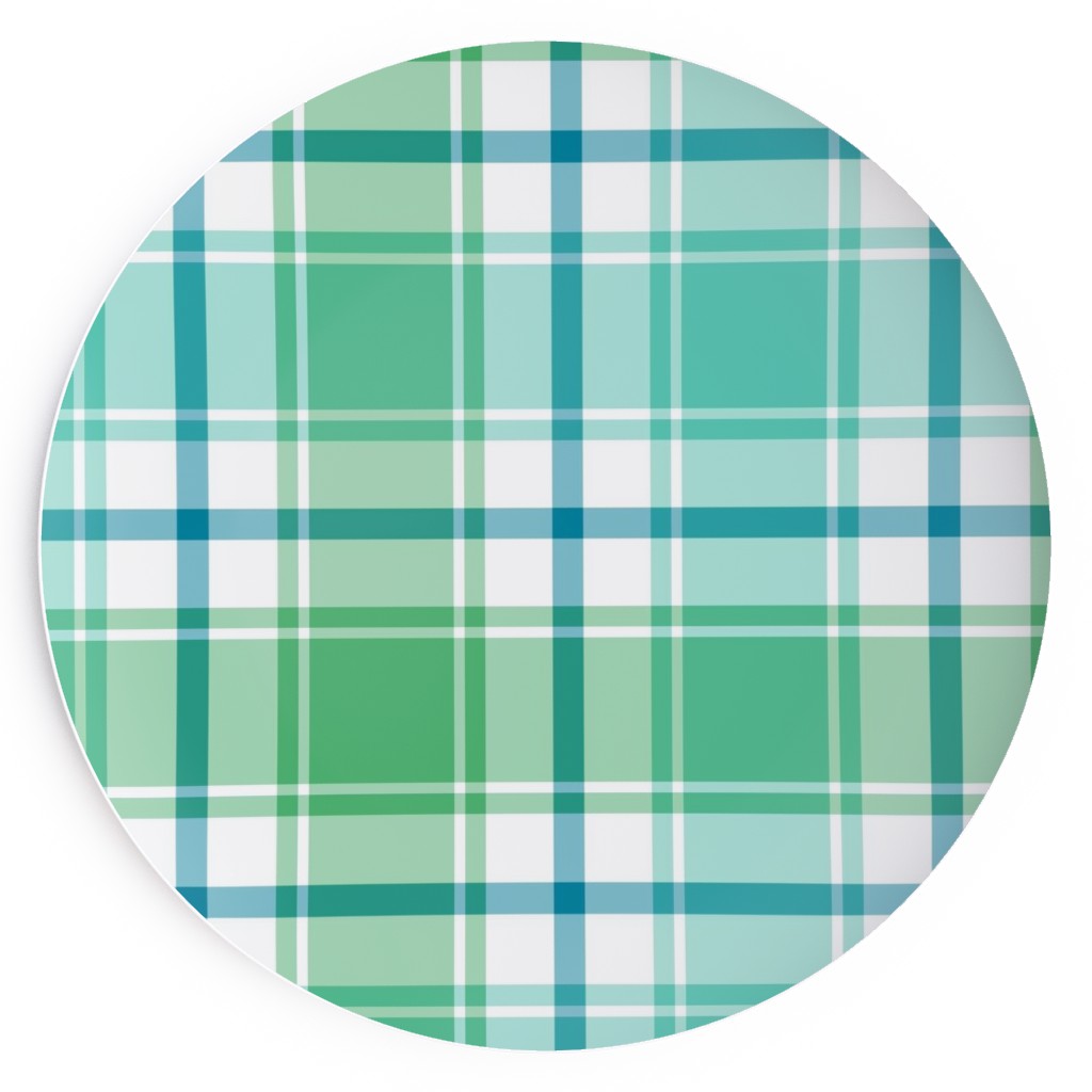 Blue, Green, Turquoise, and White Plaid Salad Plate, Green