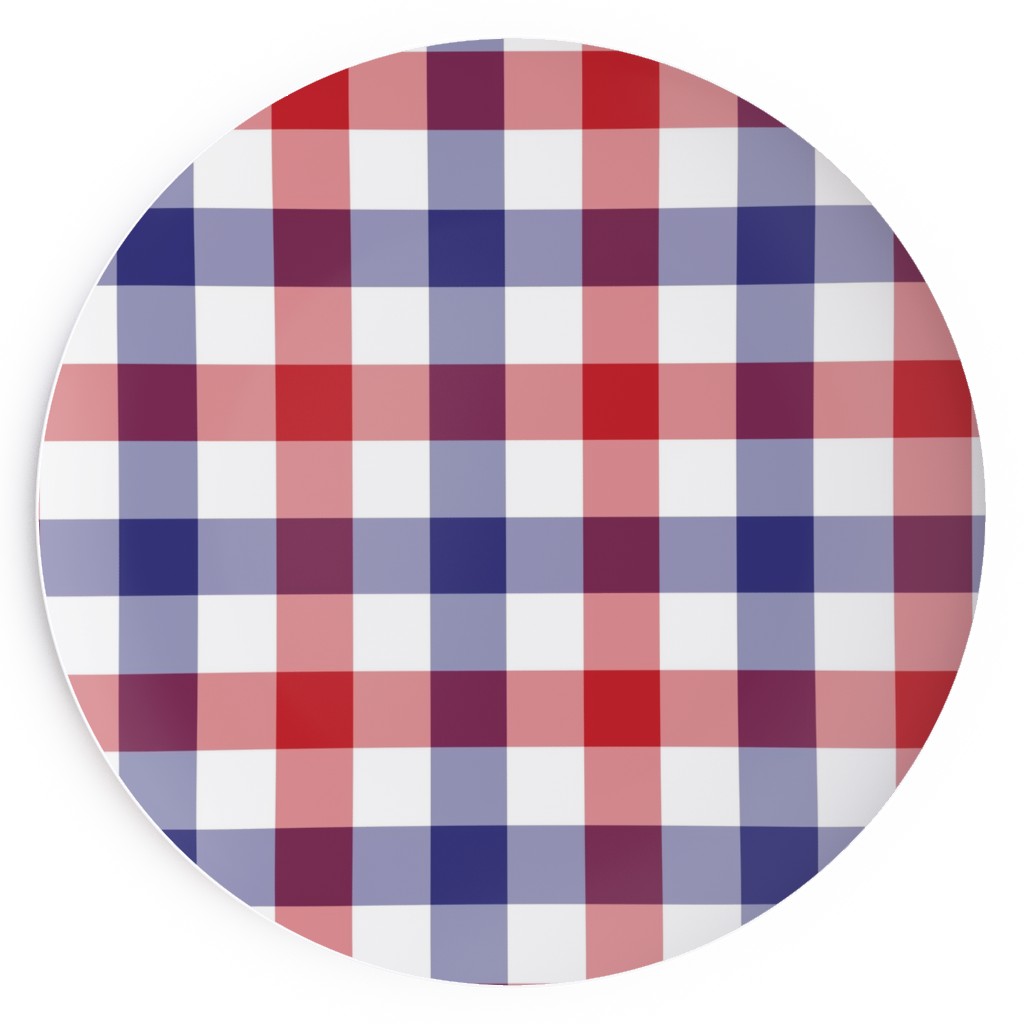 Red White and Blue Gingham Checks Salad Plate, Multicolor