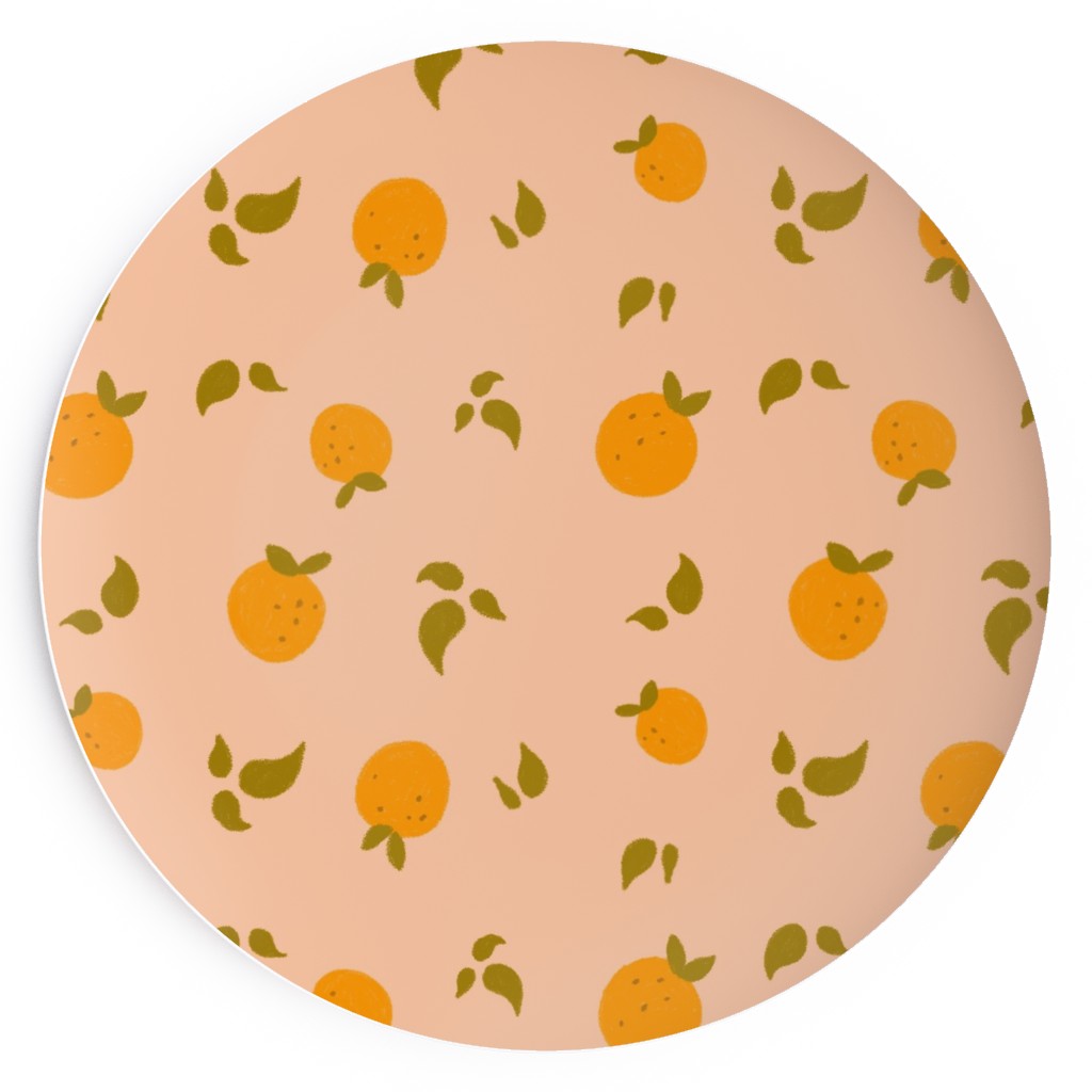 Oranges & Leaves on Peach Salad Plate, Orange