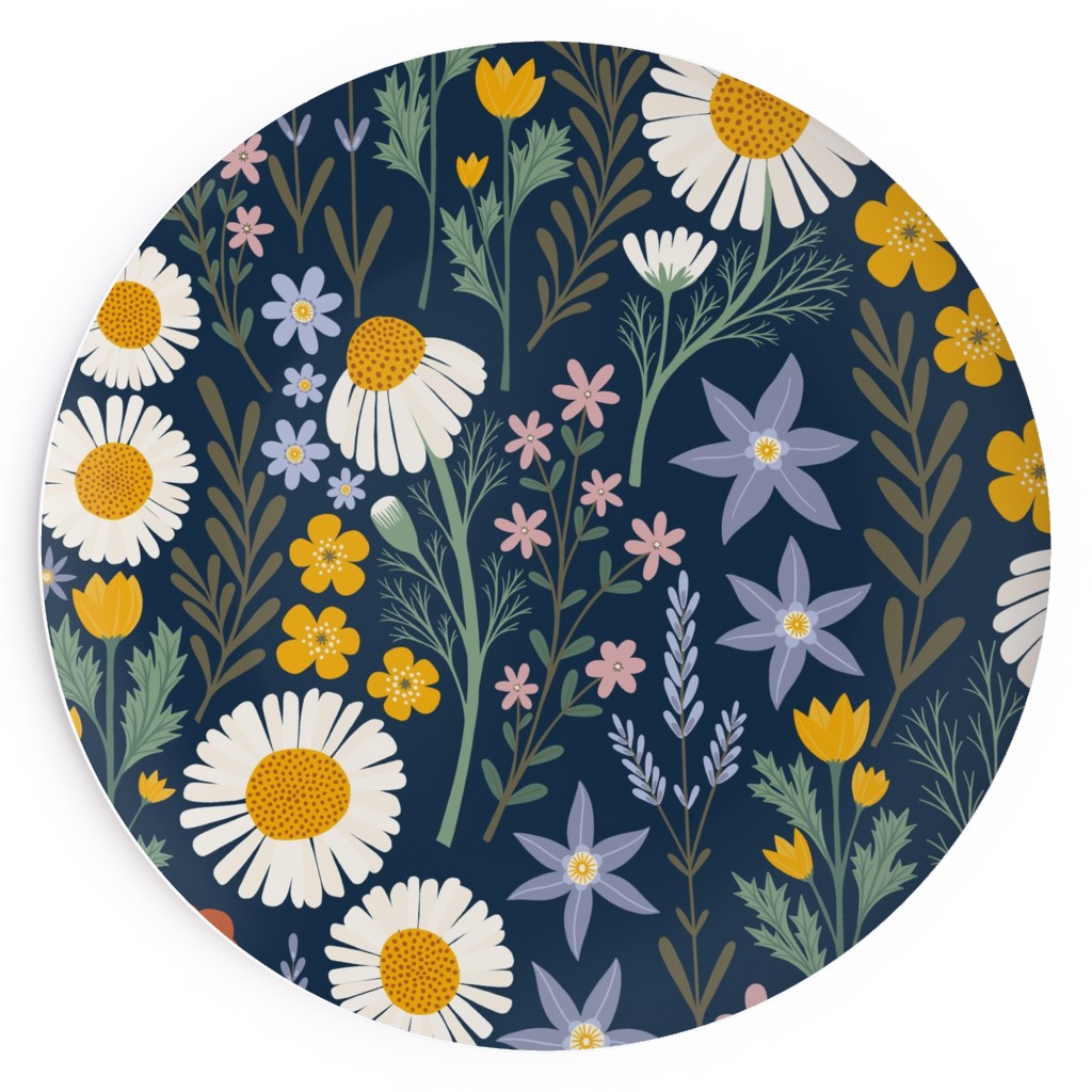 British Spring Meadow - Navy Salad Plate, Multicolor